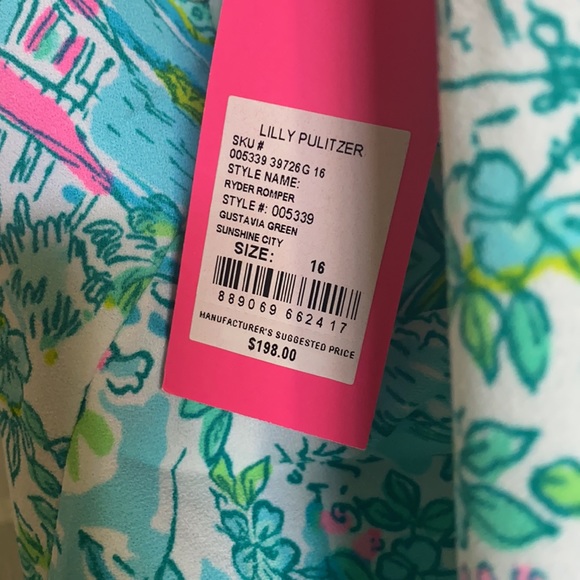 Lilly Pulitzer Ryder Romper gustavia green sz 16 - Picture 5 of 6